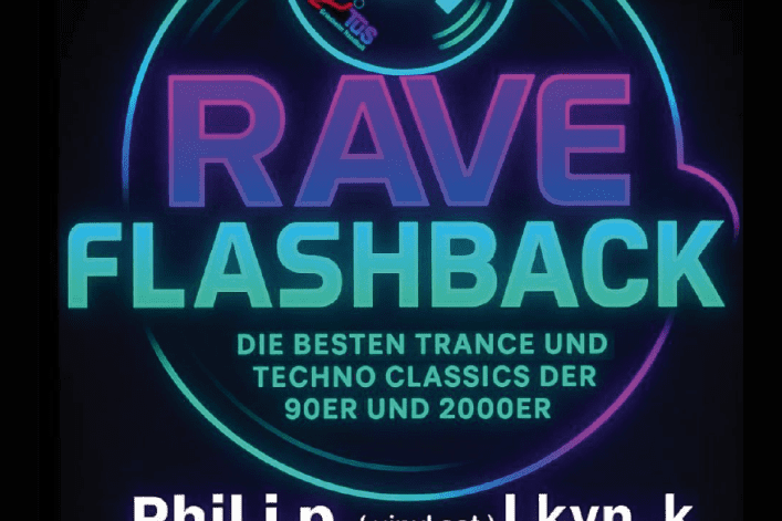 Plakat für die Veranstaltung „Rave Flashback“ mit den DJs Phil i.p. und kvn_k, 14. Februar 2026, Wagenhalle Griesheim.