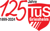 Logo von TuS Griesheim, das ein Jubiläum von 125 Jahren feiert, mit rotem Schriftzug und einem Schild.